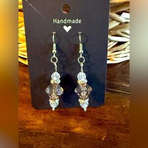 Hand Crafted Acrylic Beaded Bicone Brown and Faceted Clear  Earrings Handmade